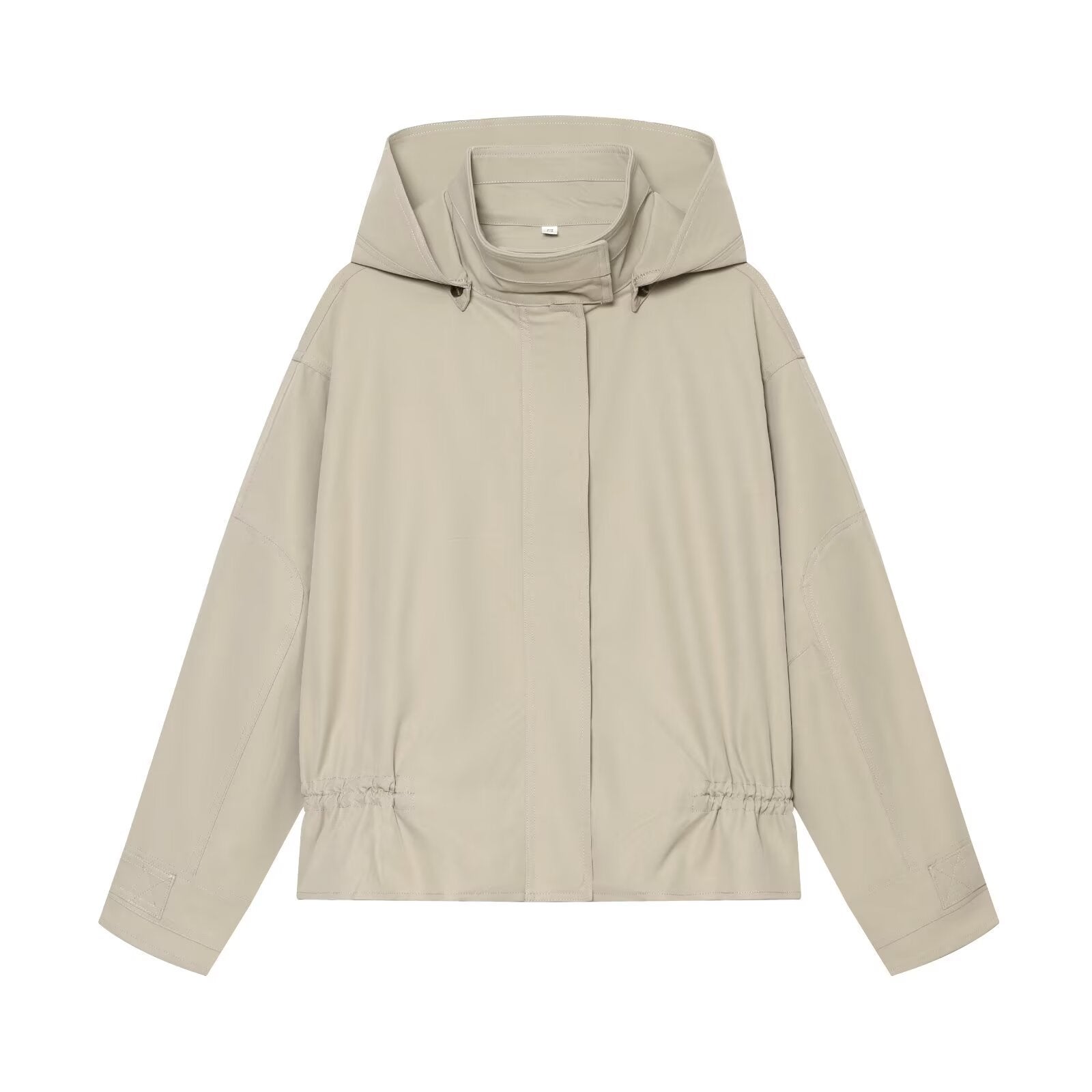 Women's short parka with hood, drawstring waist and concealed front Chichicherry