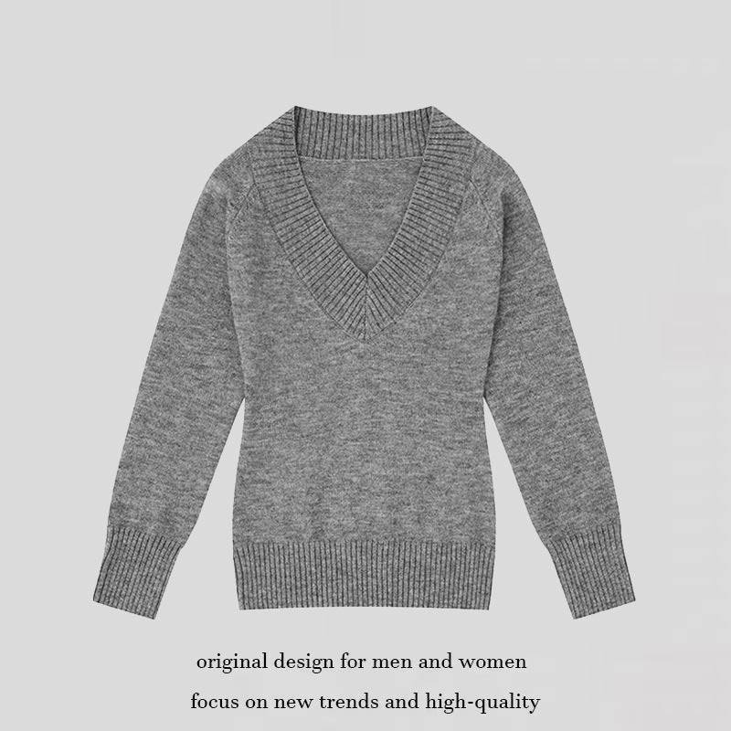 Women's fine knit pullover with deep V-neck, wide ribbed hem, and relaxed fit Chichicherry