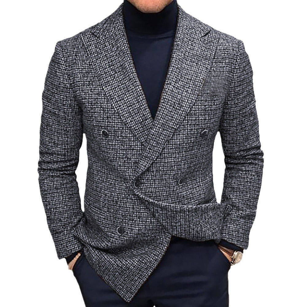 Men's Double-Breasted Textured Blazer with Tailored Fit Chichicherry