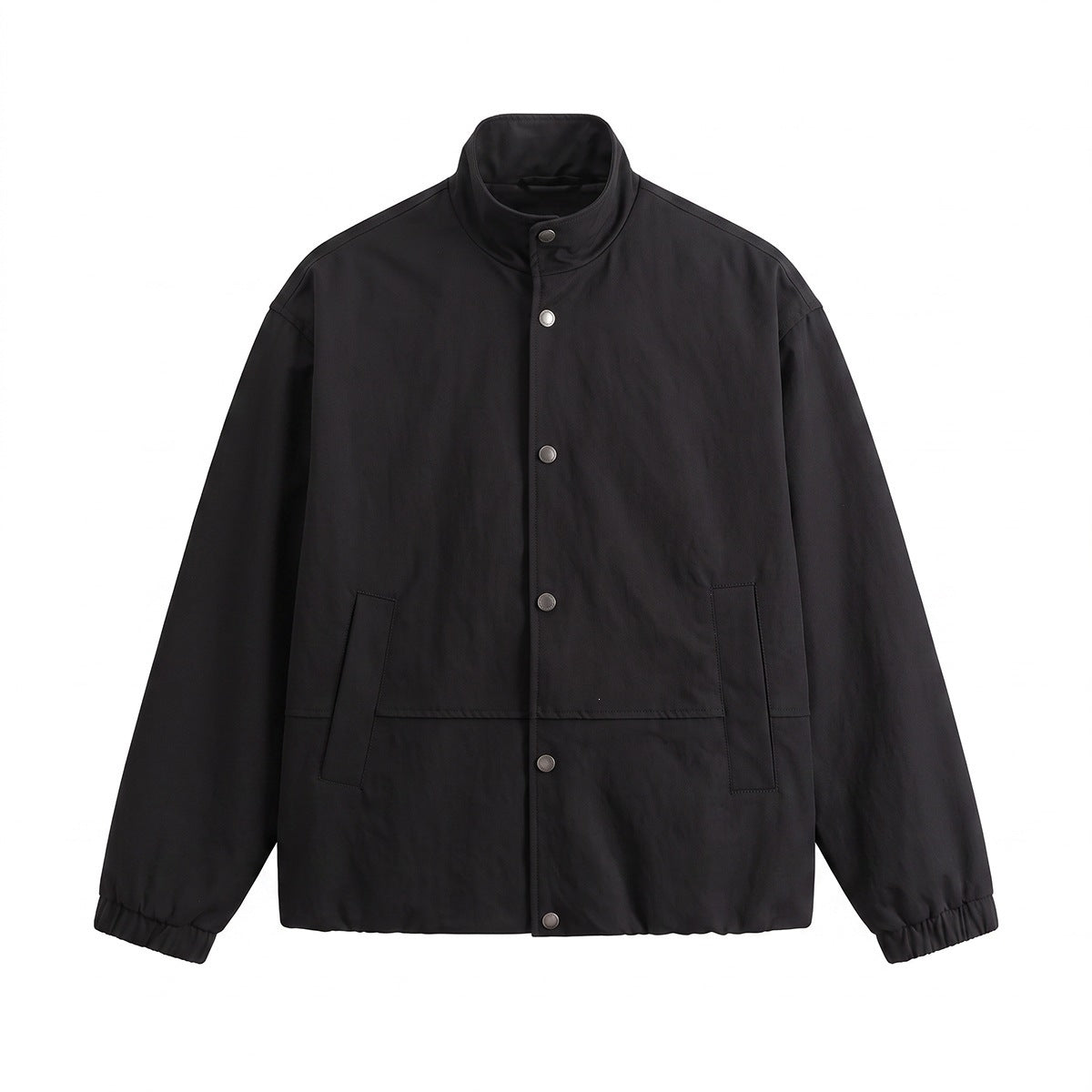 Men's short-cut minimalist boxy blouson with stand collar and press stud placket Chichicherry