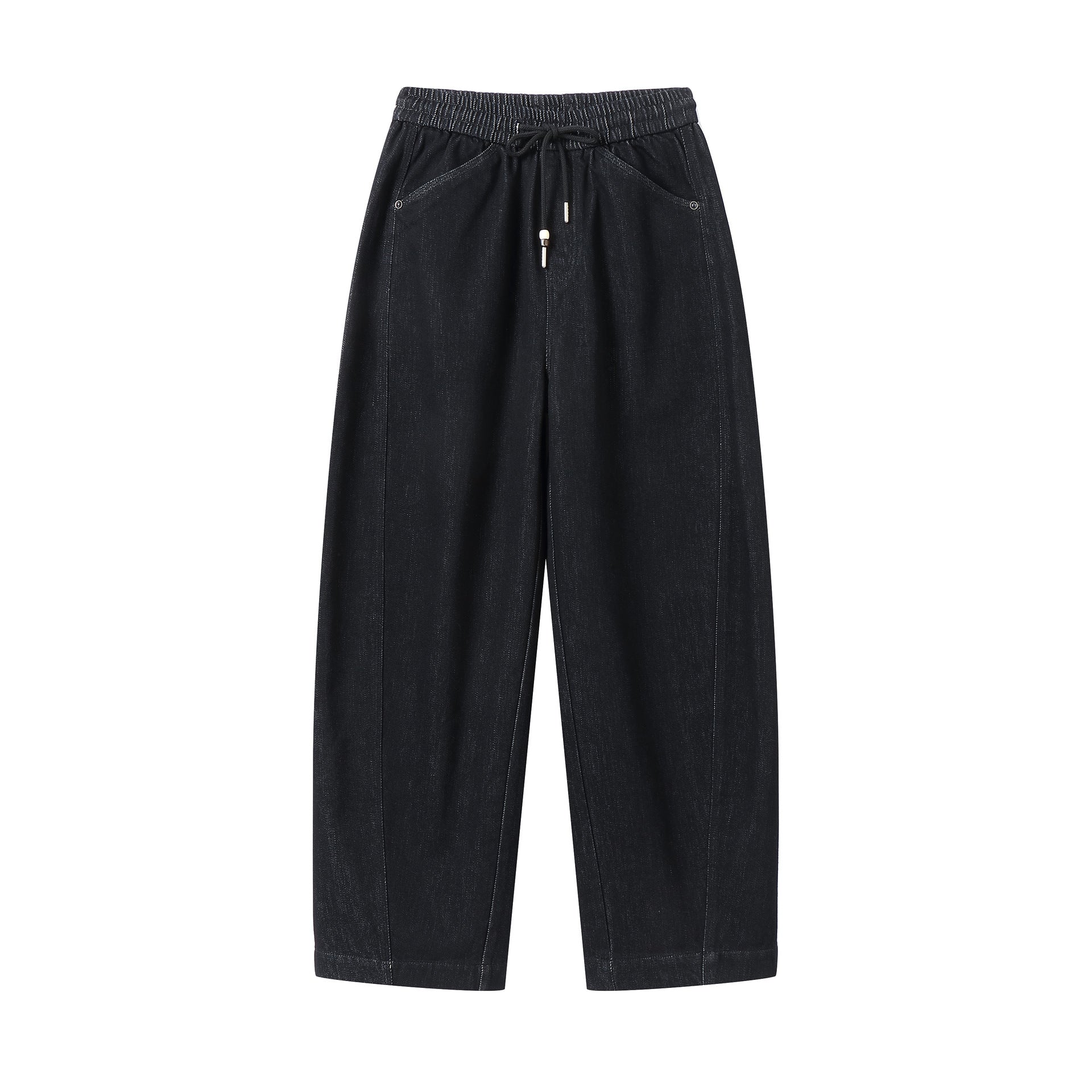 Women's loose cropped denim pants with elastic waistband, drawstring and side pockets Chichicherry