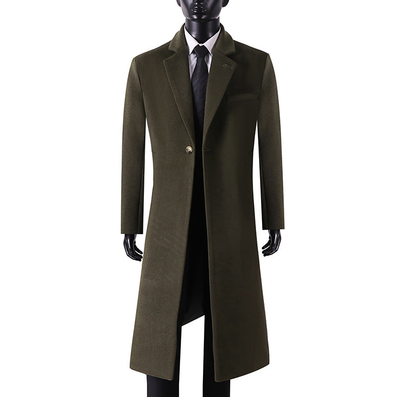 Men's Elegant Long Coat made of Wool Blend with Slim Silhouette and One-Button Closure Chichicherry