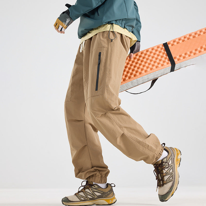 Men's Lightweight Tech Cargo Jog Pants made of Ripstop with Thigh Zipper and Elastic Hem Chichicherry