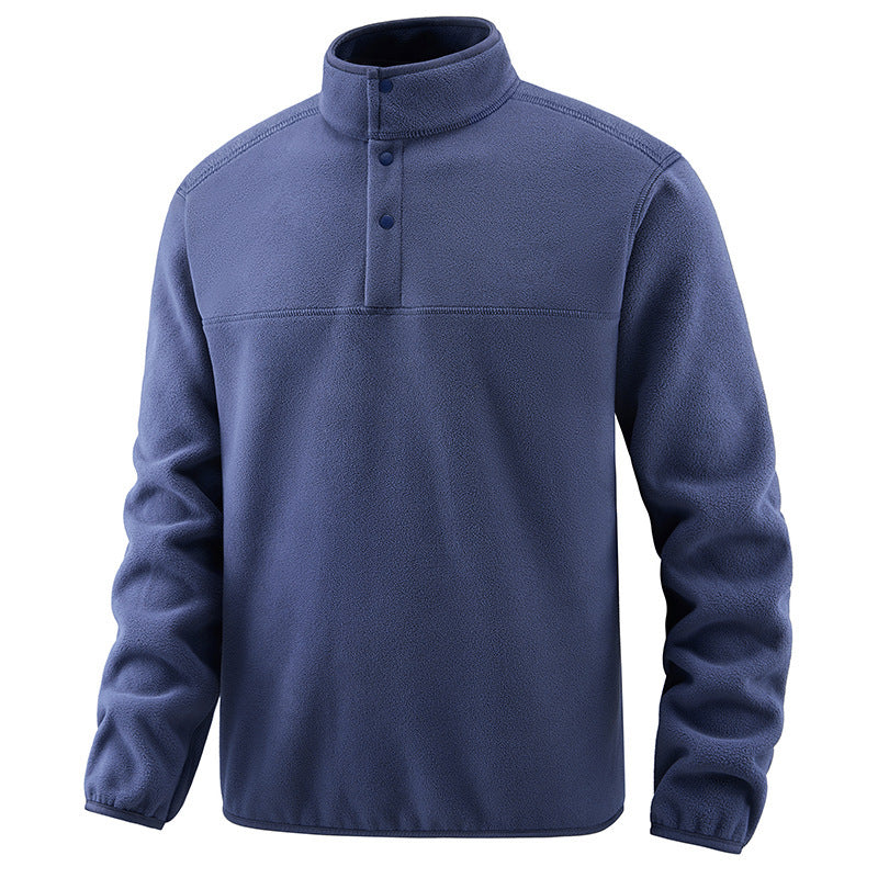 Men's Casual Thermal Fleece Sweater with Button Placket and Elastic Cuffs Chichicherry