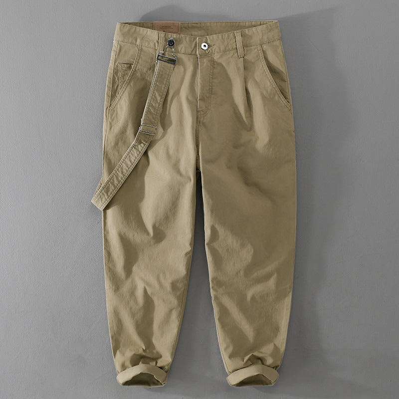 Men's Tapered Chino Pants with Removable Belt, High Waist and Cuffed Hem Chichicherry