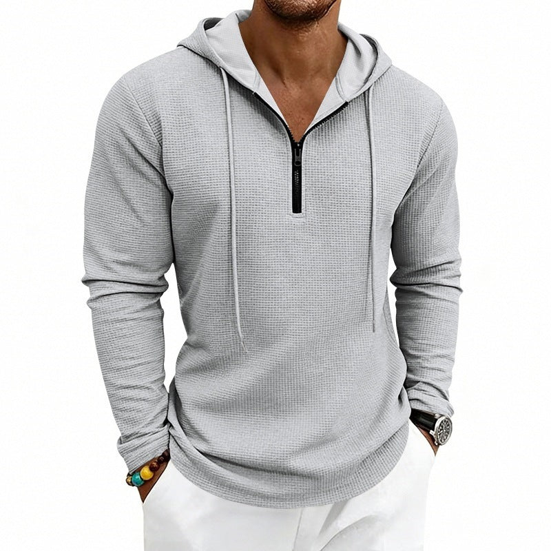 Men's Casual Waffle Fabric Hoodie with Half Zipper and Hood Chichicherry