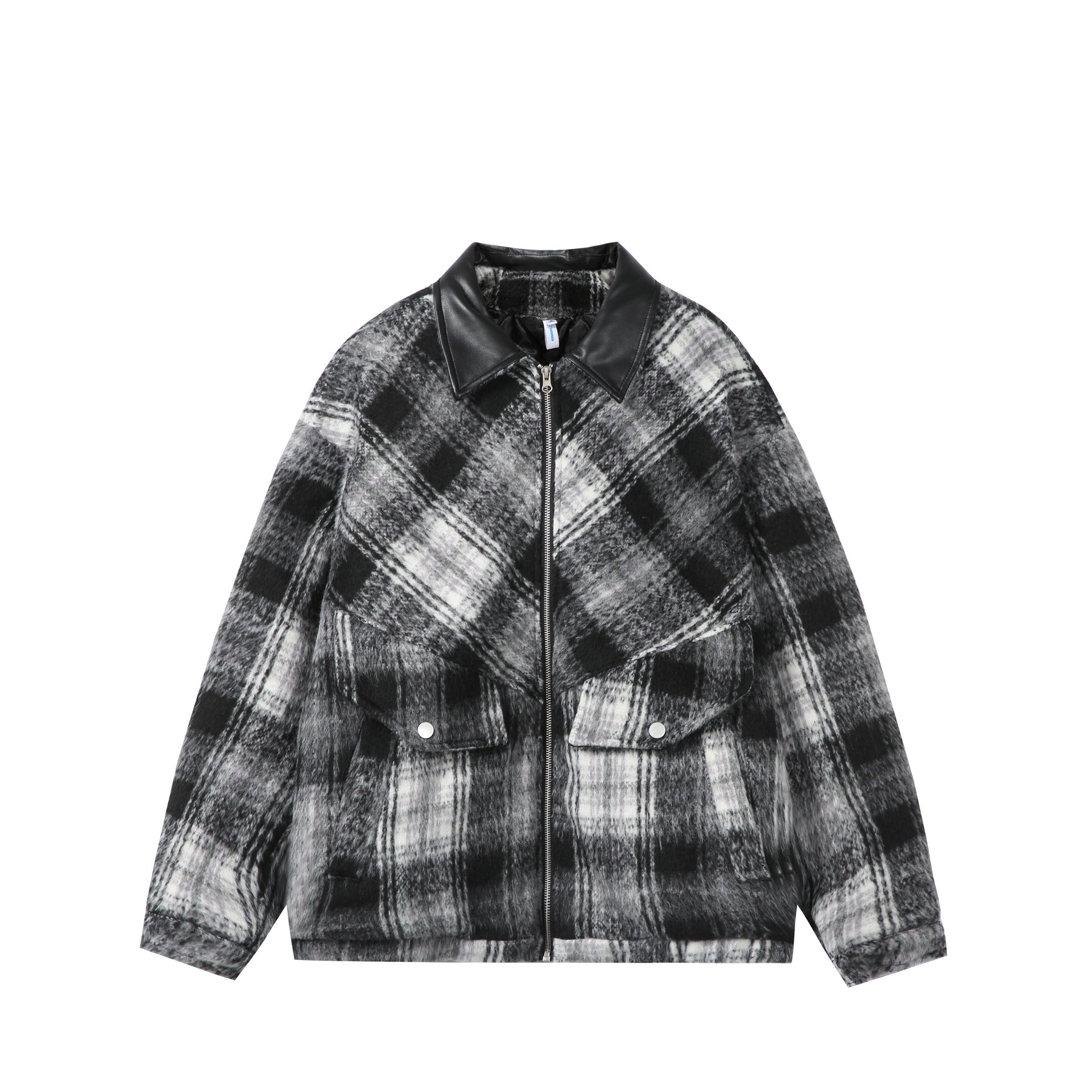 Unisex Boxy-Short Blouson in Overshirt Style with Faux Leather Collar and Flap Pockets Chichicherry