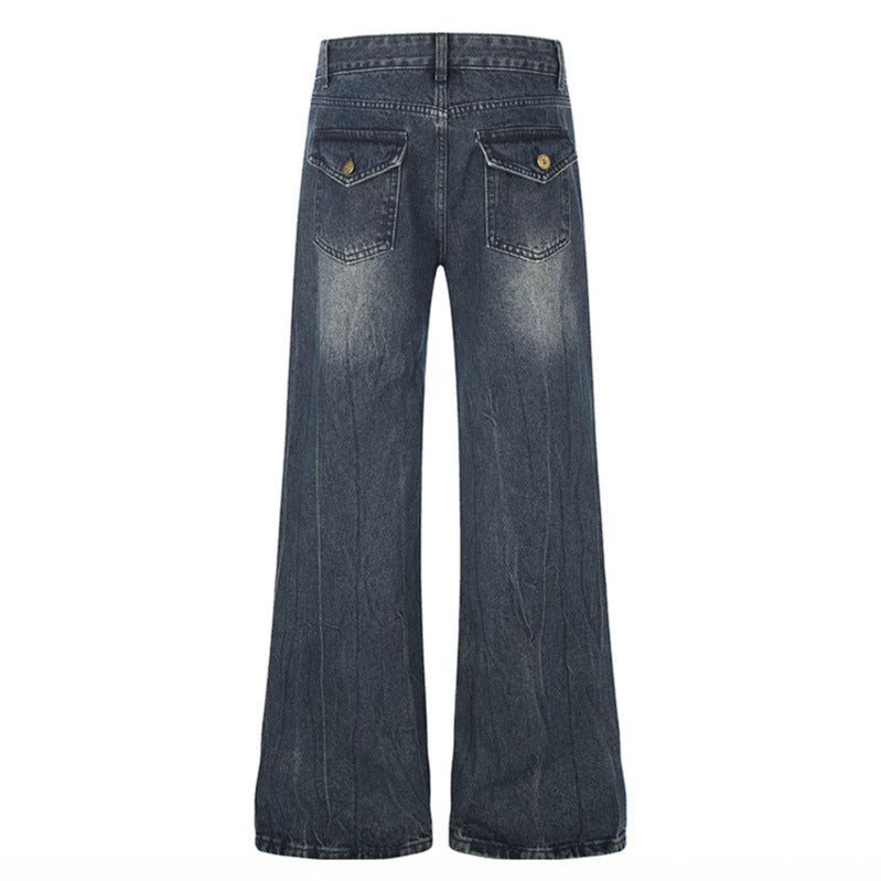 Women's Wide Denim Palazzo Jeans with High Waist and Decorative Zipper Pockets Chichicherry