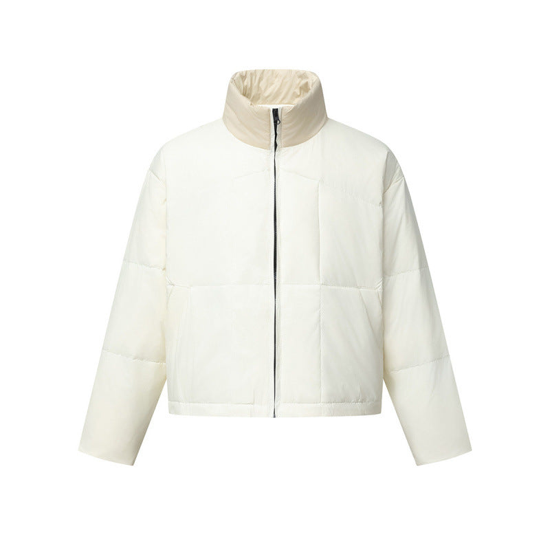 Unisex Boxy Puffer Jacket with Stand Collar in Contrast Design and Square Quilting Chichicherry