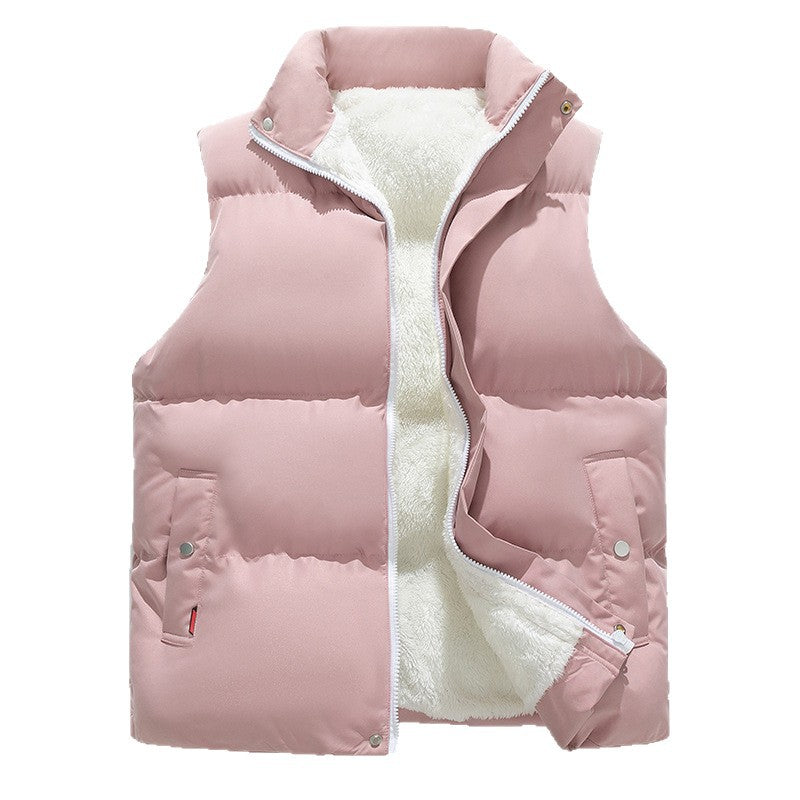 Women Padded Quilted Vest with Teddy Lining, High Stand-Up Collar and Two-Way Zipper Chichicherry