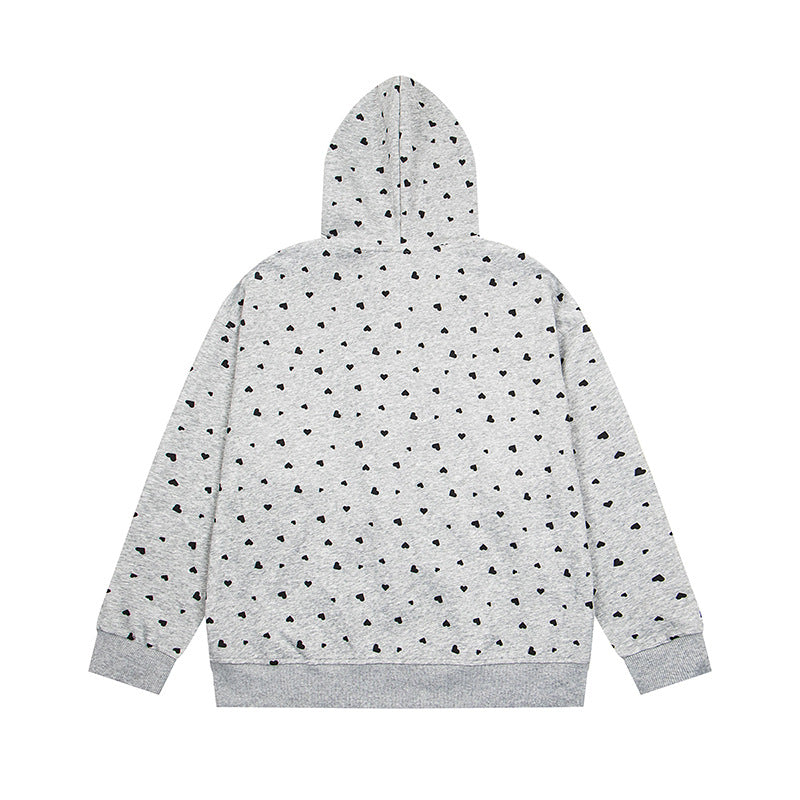 Women's hoodie sweat jacket with full-length zipper, all-over heart print and statement embroidery Chichicherry