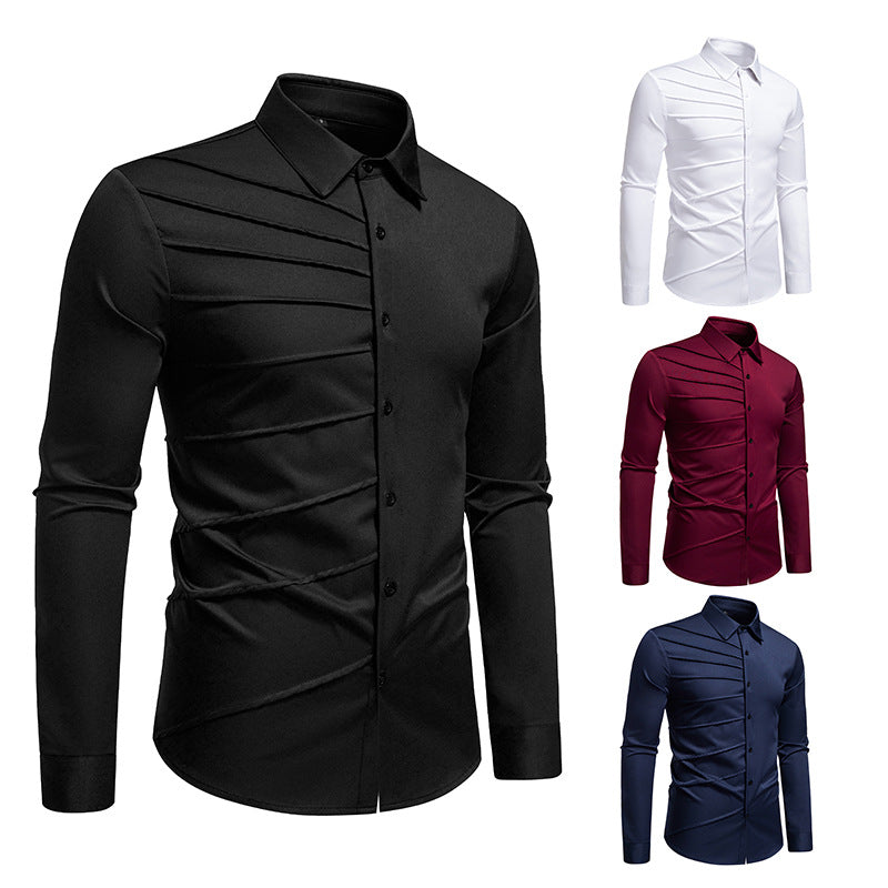 Men's Tailored Business Shirt with Diagonal Pleat Design Chichicherry