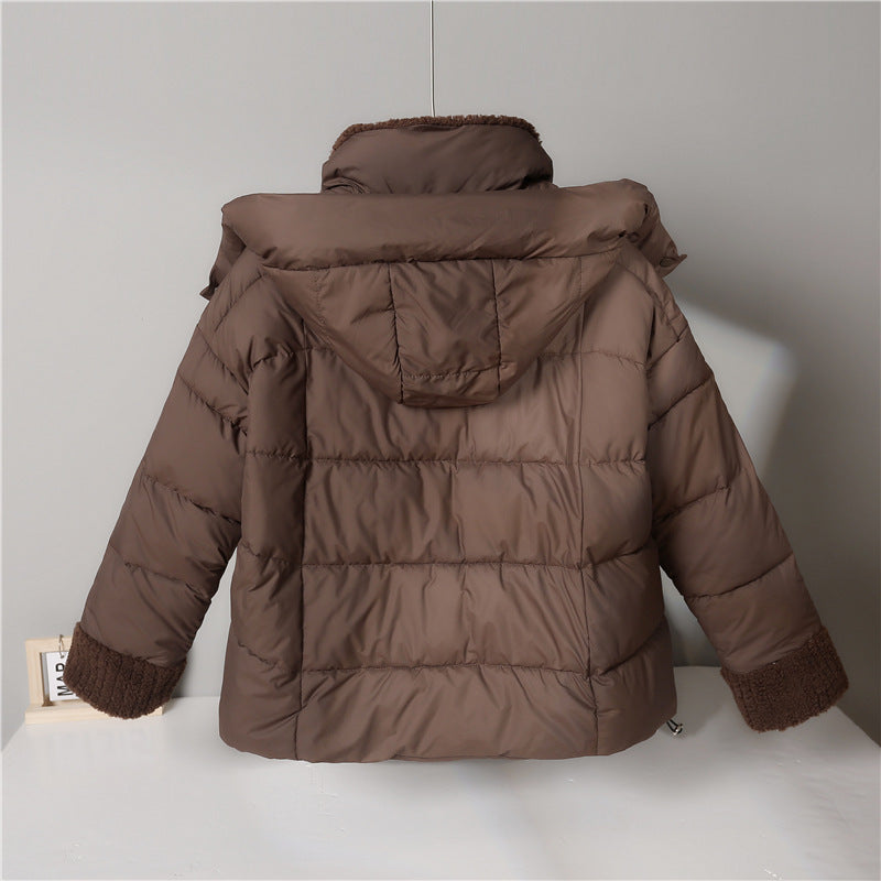 Women's cropped padded jacket with high closing teddy collar, fleece lining and adjustable hem Chichicherry