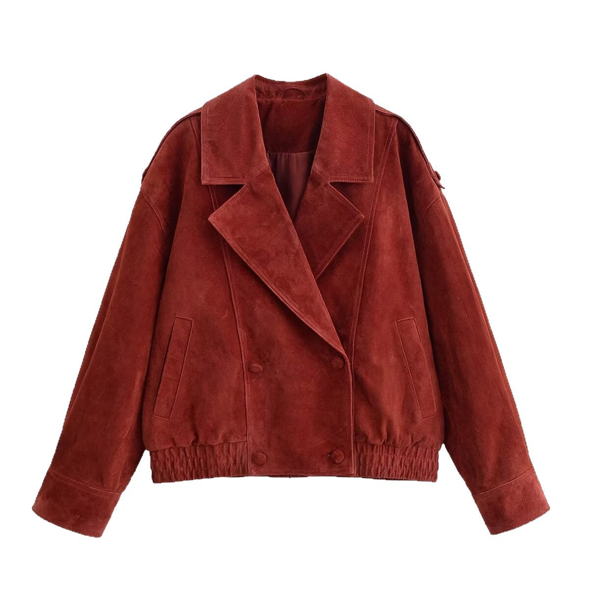 Women's short blazer made of suede leather with oversized silhouette and double-breasted lapel Chichicherry