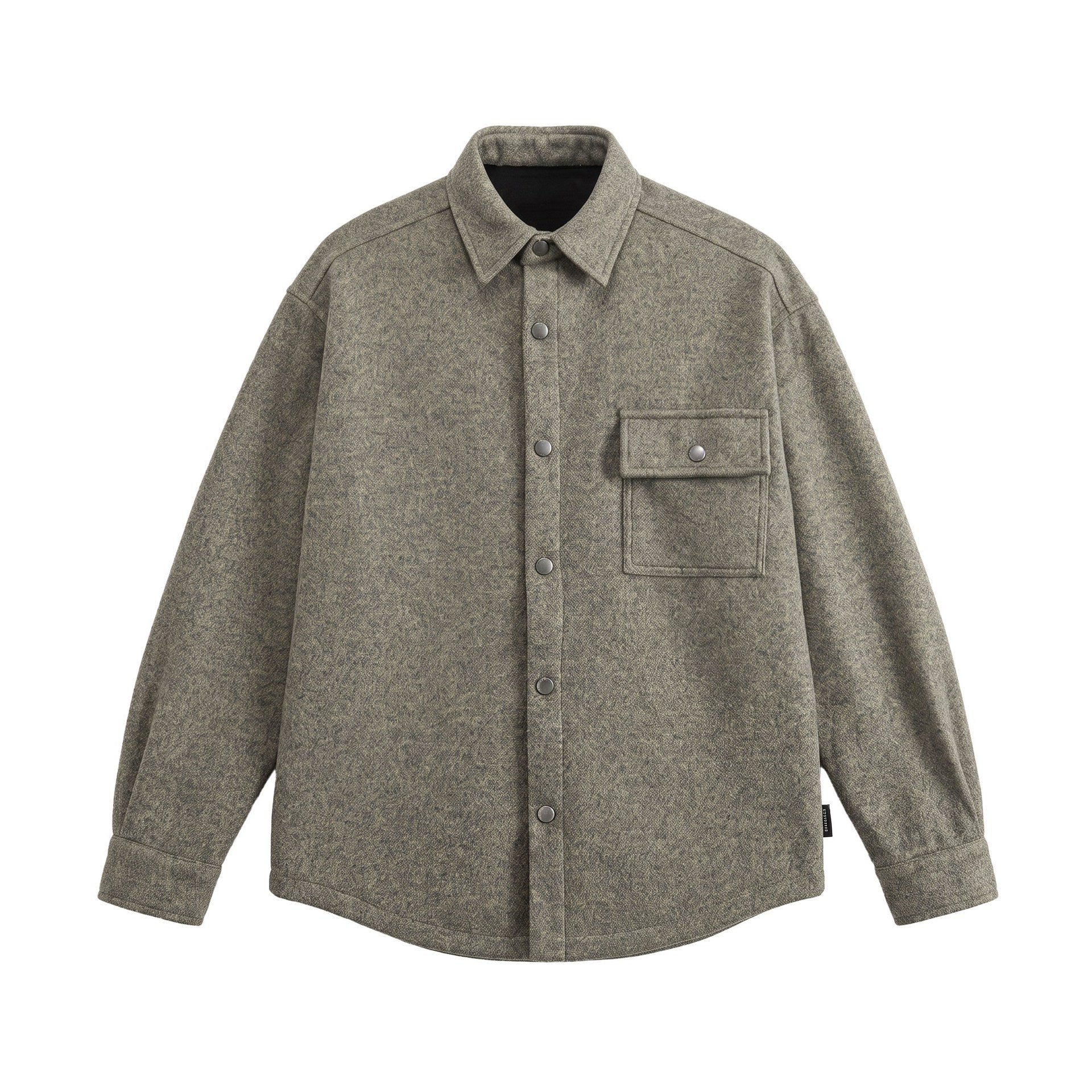 Men's Wool Blend Overshirt in Shirt Jacket Style with Snap Button Front and Flap Pocket Chichicherry