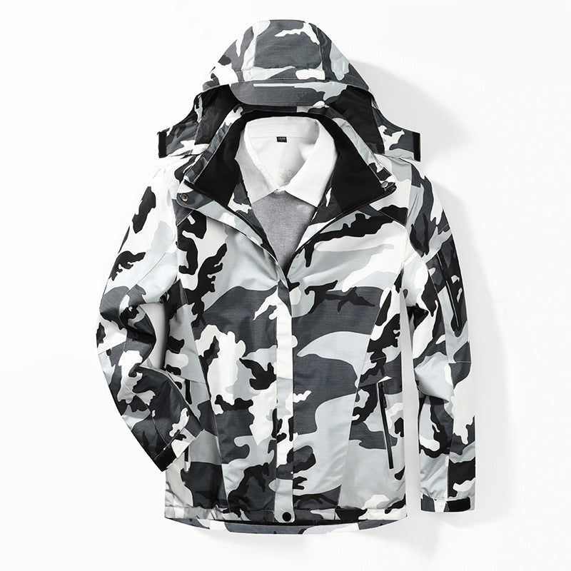 Men's Camouflage Softshell Jacket with Removable Hood and Breathable Lining Chichicherry