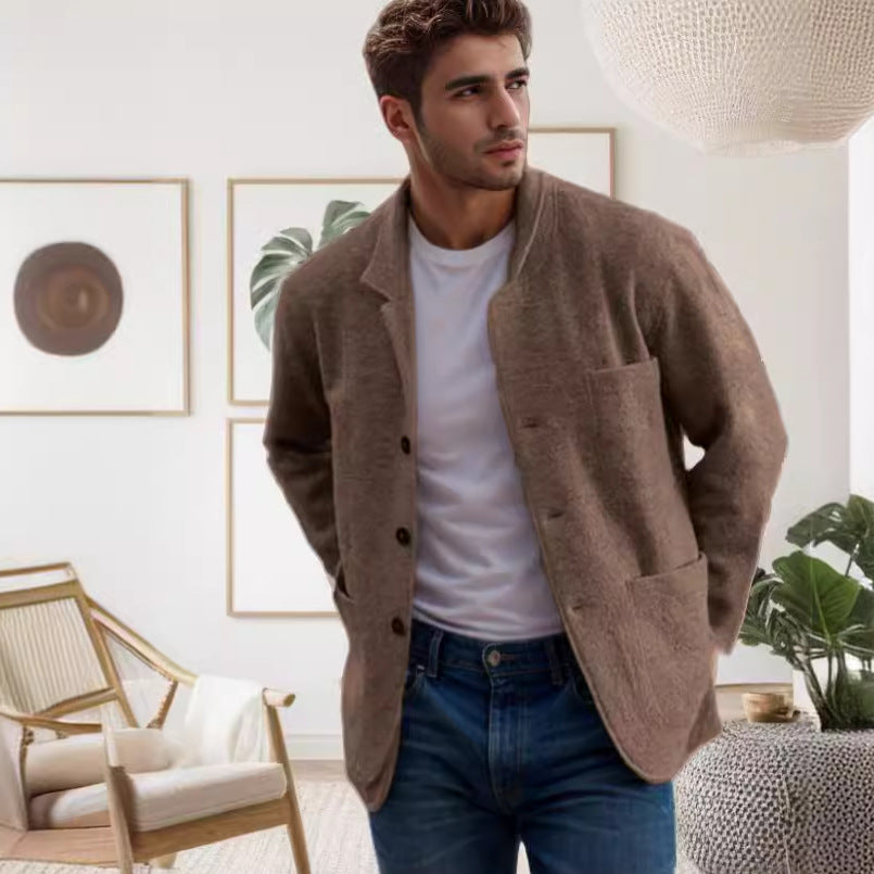 Herren Sakkoartige Strickjacke mit Hemdkragen und aufgesetzten Taschen Chichicherry