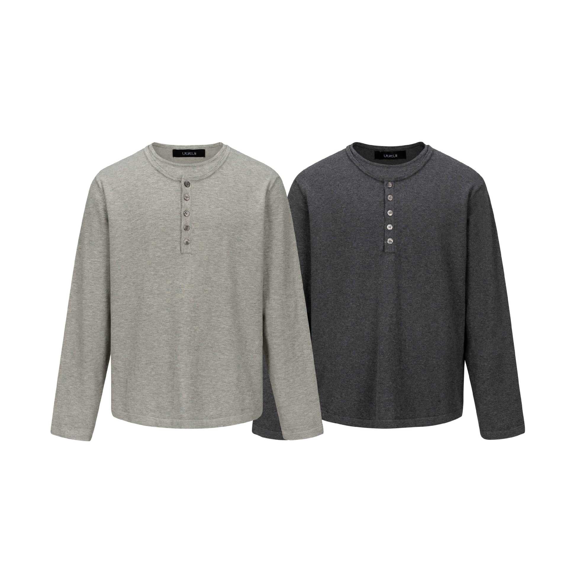 Unisex Minimalist Henley Long Sleeve Shirt made of Thermal Jersey with Button Placket Chichicherry