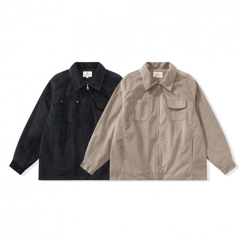 Unisex Boxy Overshirt Jacket made of fine cord structure with breast pockets and concealed zipper Chichicherry