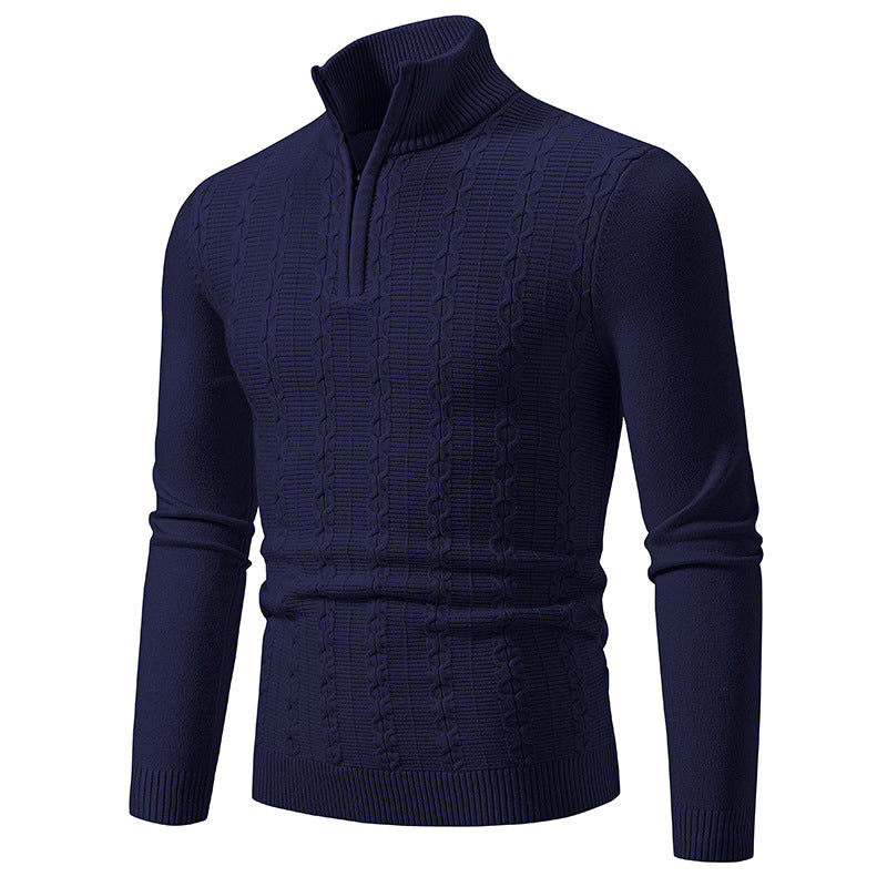 Men's Slim Half-Zip Cable Knit Sweater with Thermal Fine Knit and Ribbed Hem Chichicherry