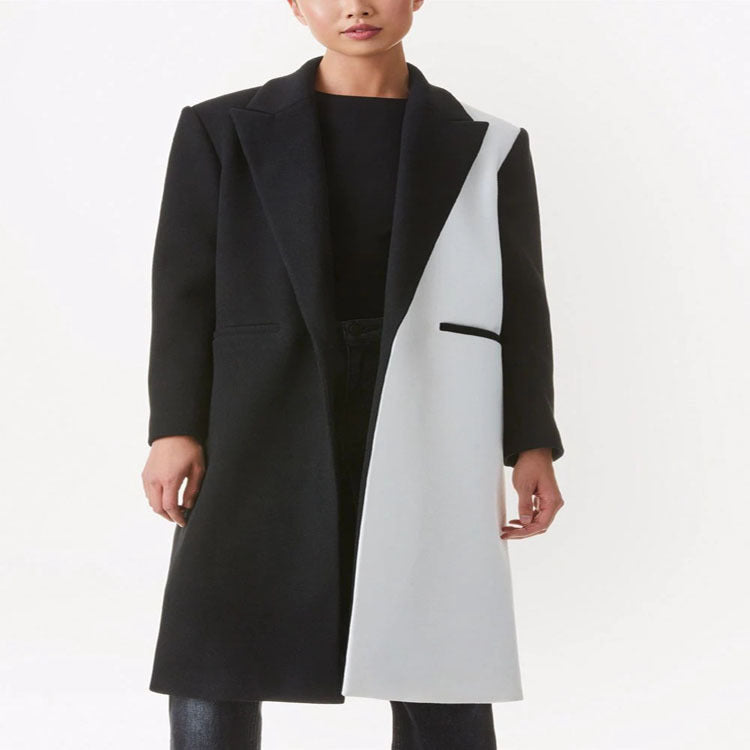 Women's Tailored Midi Long Coat in Clean Tailoring with Contrasted Lining and Shawl Collar Chichicherry