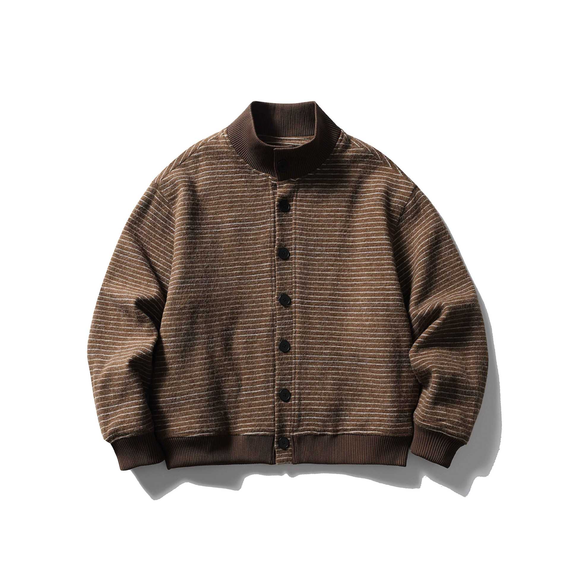 Men's Striped Blouson in Boxy Cut with Ribbed Collar and Button Front Chichicherry