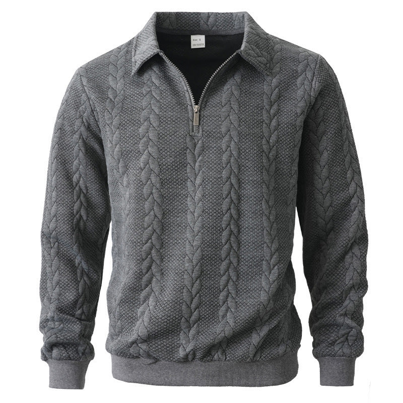 Men's fine structured cable knit sweater with short zipper and Kent collar Chichicherry