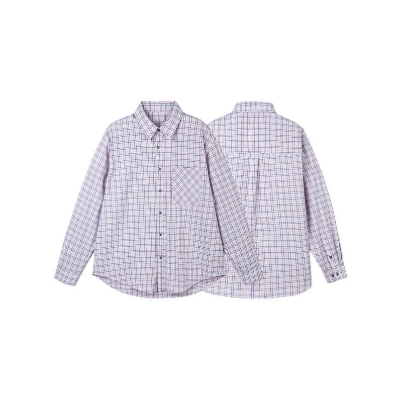 Women Checked Oversize Shirt with Asymmetrical Chest Pocket and Rounded Hem Chichicherry