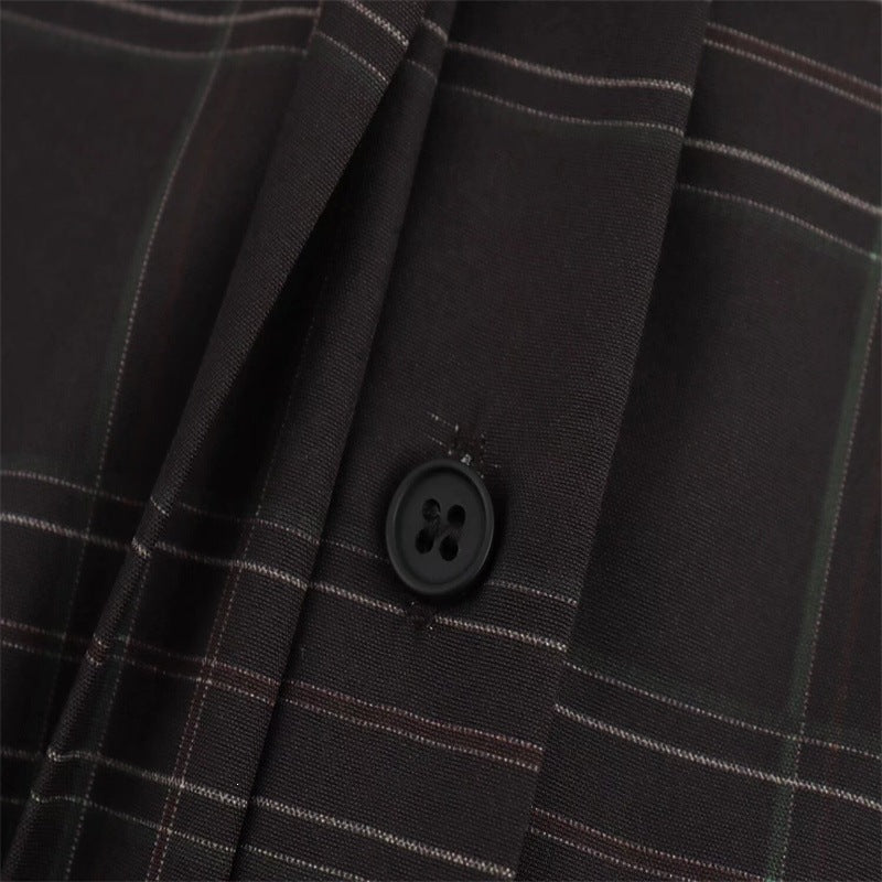 Women's Cropped Boxy Shirt Jacket in Checkered Pattern with Concealed Button Placket Chichicherry