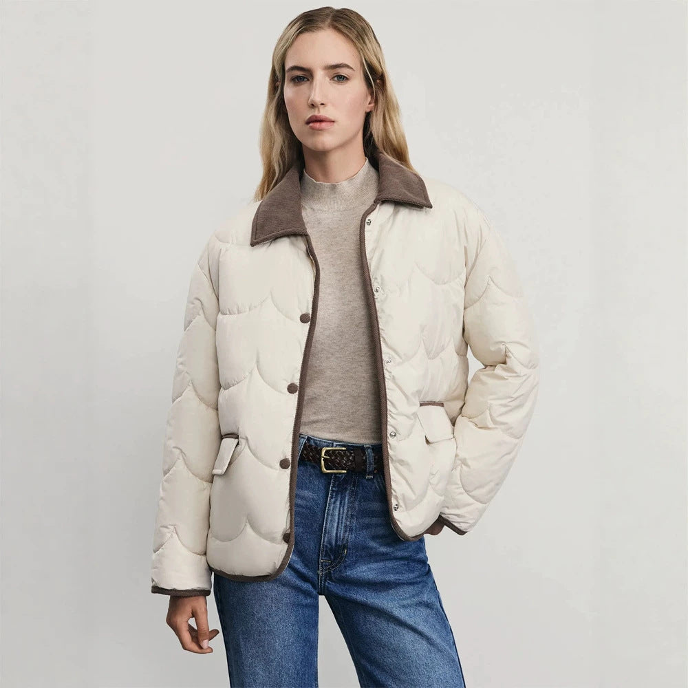 Women's quilted short jacket with wave quilting and cord collar Chichicherry