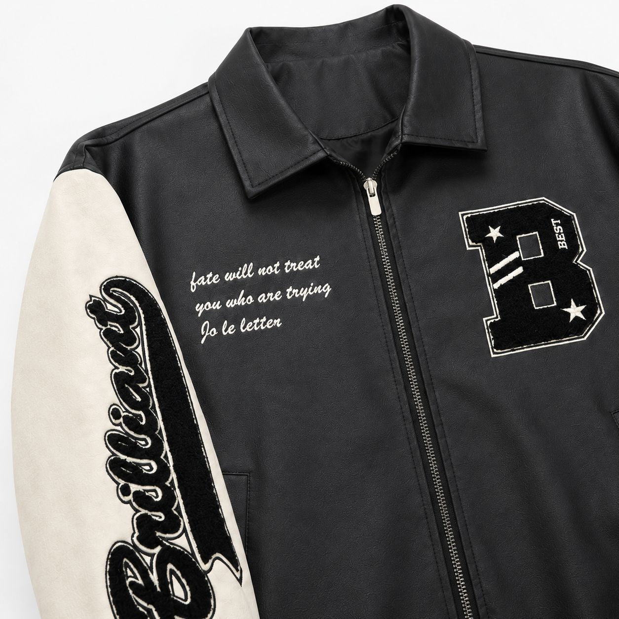 Men's Retro Style Letterman Jacket with Faux Leather Body and Suede Sleeves Chichicherry