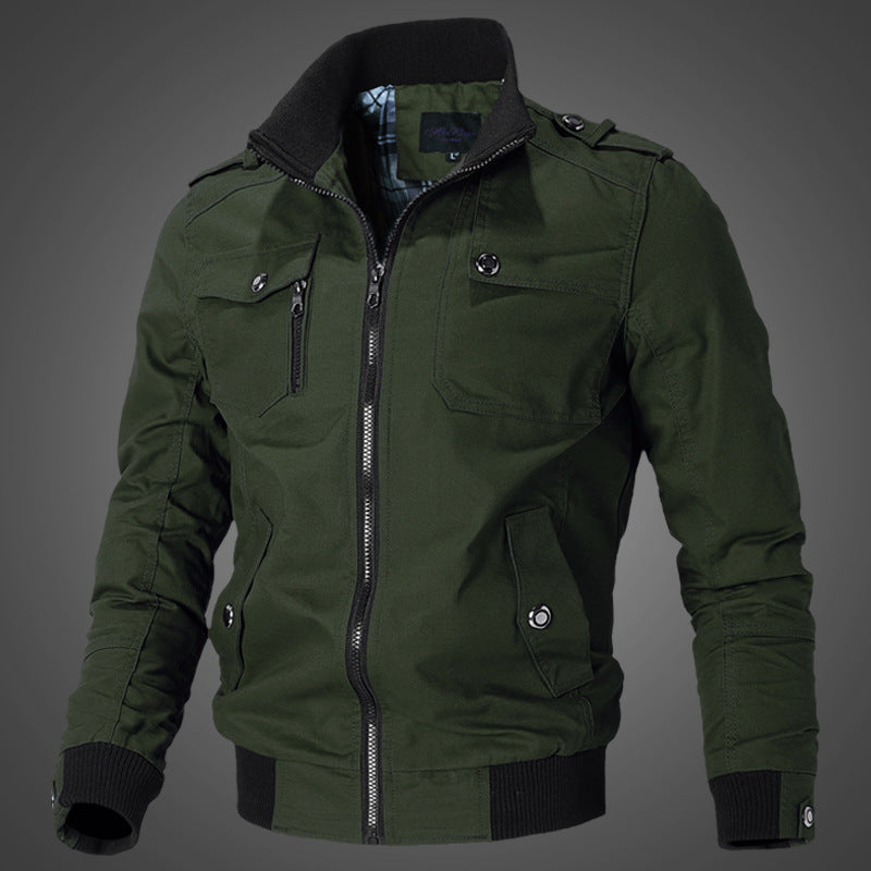 Men's Urban Canvas Flight Jacket with Shoulder Epaulettes, Stand-Up Collar and Ribbed Cuffs Chichicherry