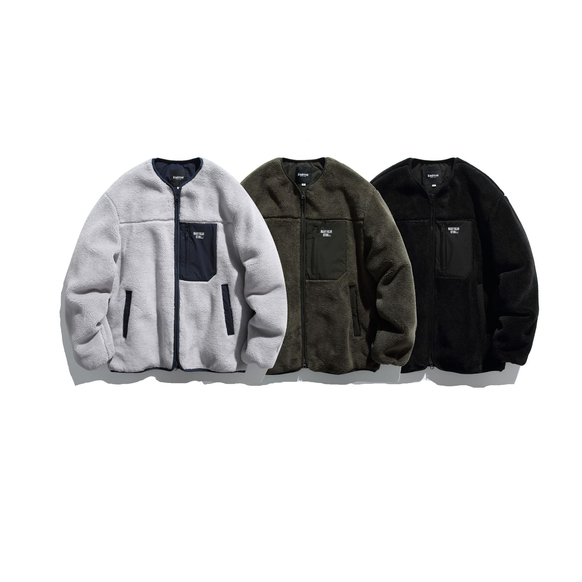 Unisex Short Cut Teddy Fleece Jacket with Nylon Chest Pocket and Full Zip Chichicherry