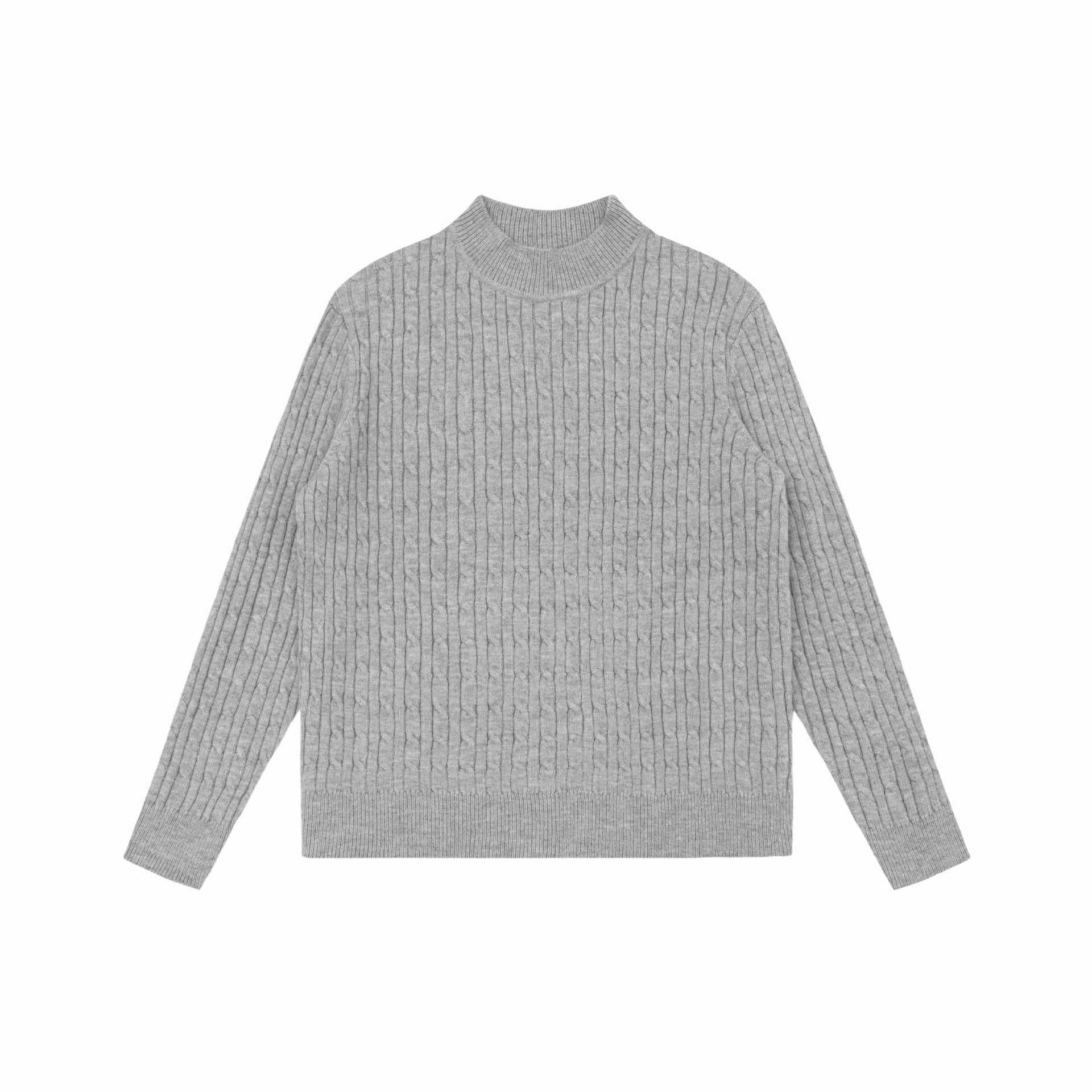 Unisex Chunky Knit Stand-Up Collar Sweater with Cable Pattern Chichicherry