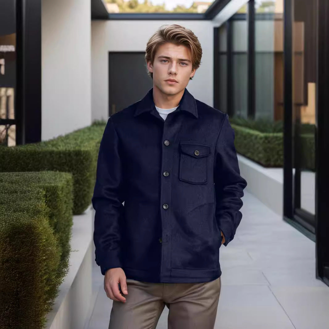 Men's wool blend work jacket with chest pocket and shirt collar Chichicherry