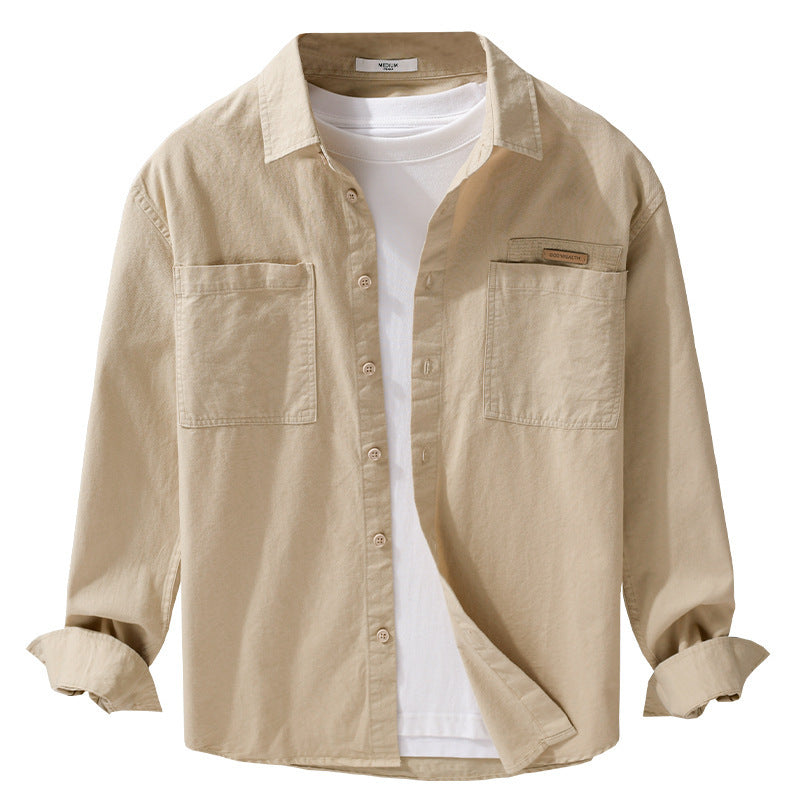 Men's Lightweight Cotton Twill Overshirt with Kent Collar, Double Patch Chest Pockets, and Relaxed Fit Chichicherry