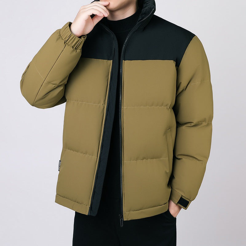 Men's Insulated Winter Quilted Jacket with Geometric Tone-on-Tone Quilting and High Stand Collar Chichicherry