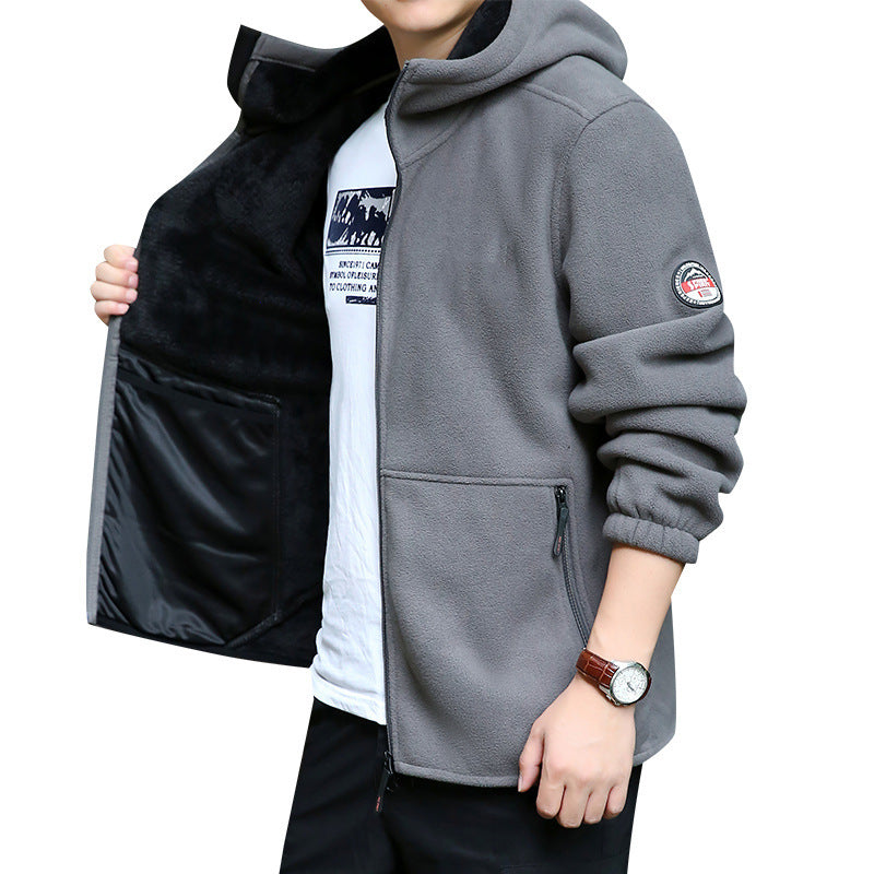 Men's fleece hooded jacket for outdoor with thermal lining, windproof surface and zip pockets Chichicherry