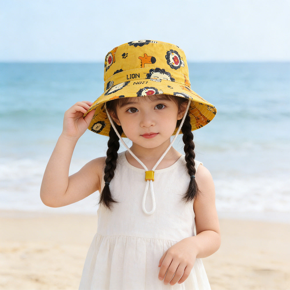 Unisex nan children's sun hat with adjustable chin strap, wide brim and imaginative unicorn print Chichicherry