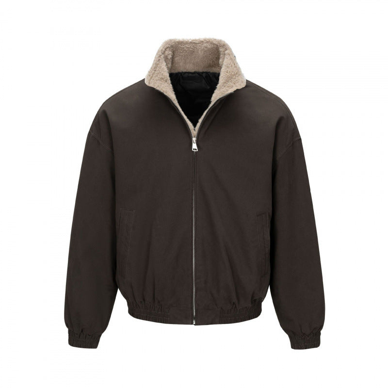 Men's Boxy Bomber Jacket with Teddy Lining and High Stand Collar Chichicherry