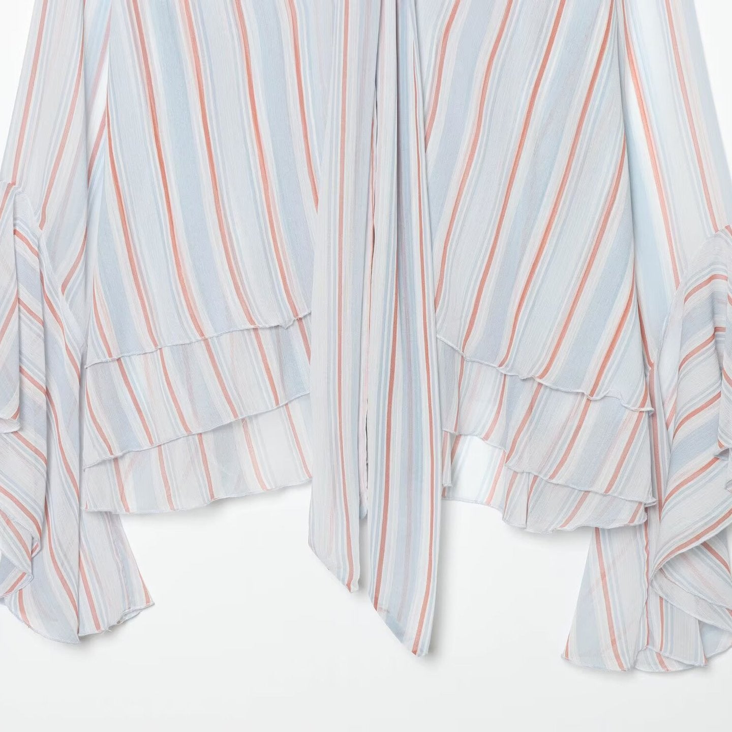 Women Striped Pullover Blouse with Tie and Ruffle Sleeves Chichicherry