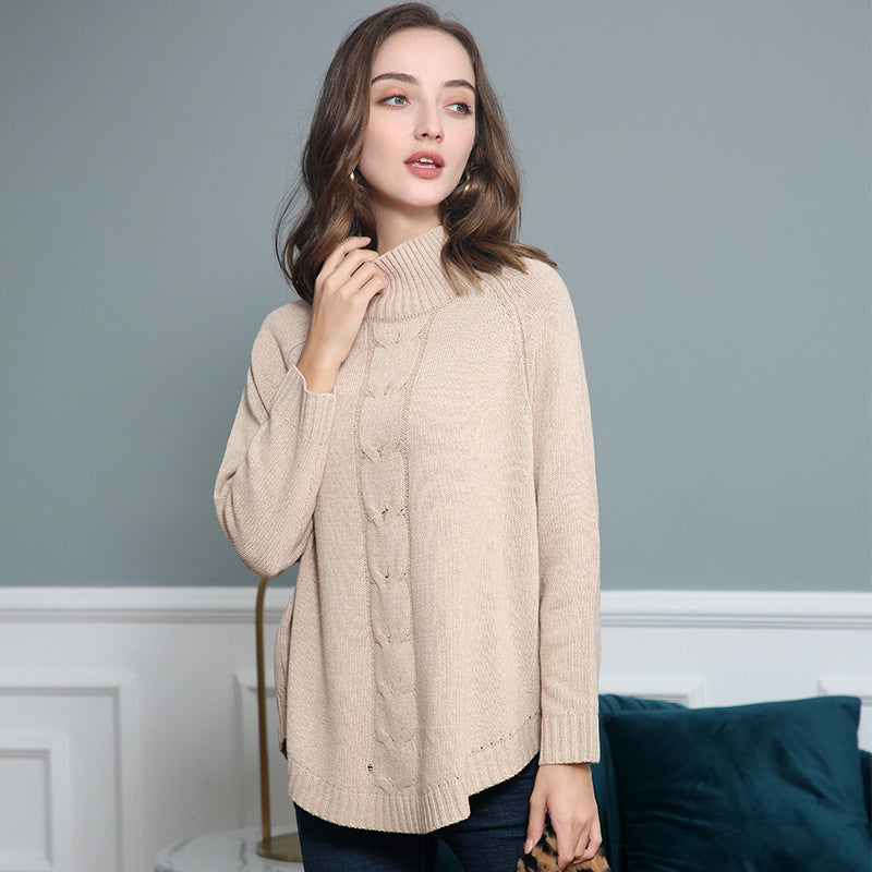 Women’s turtleneck sweater with cable pattern and raglan sleeves Chichicherry