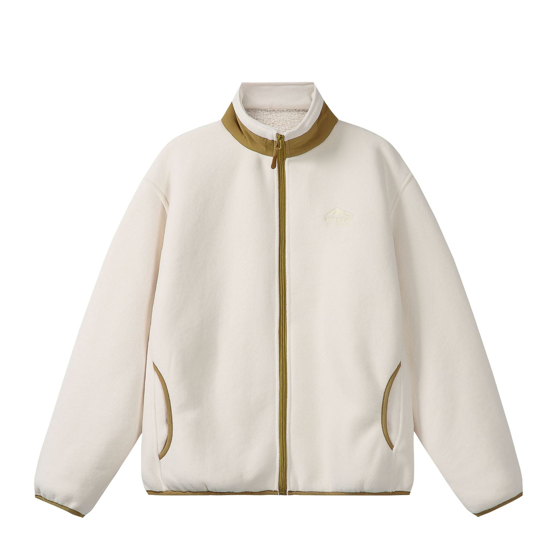 Unisex Oversize Fleece-Zip Jacket with Stand-up Collar and Contrast Piping Chichicherry
