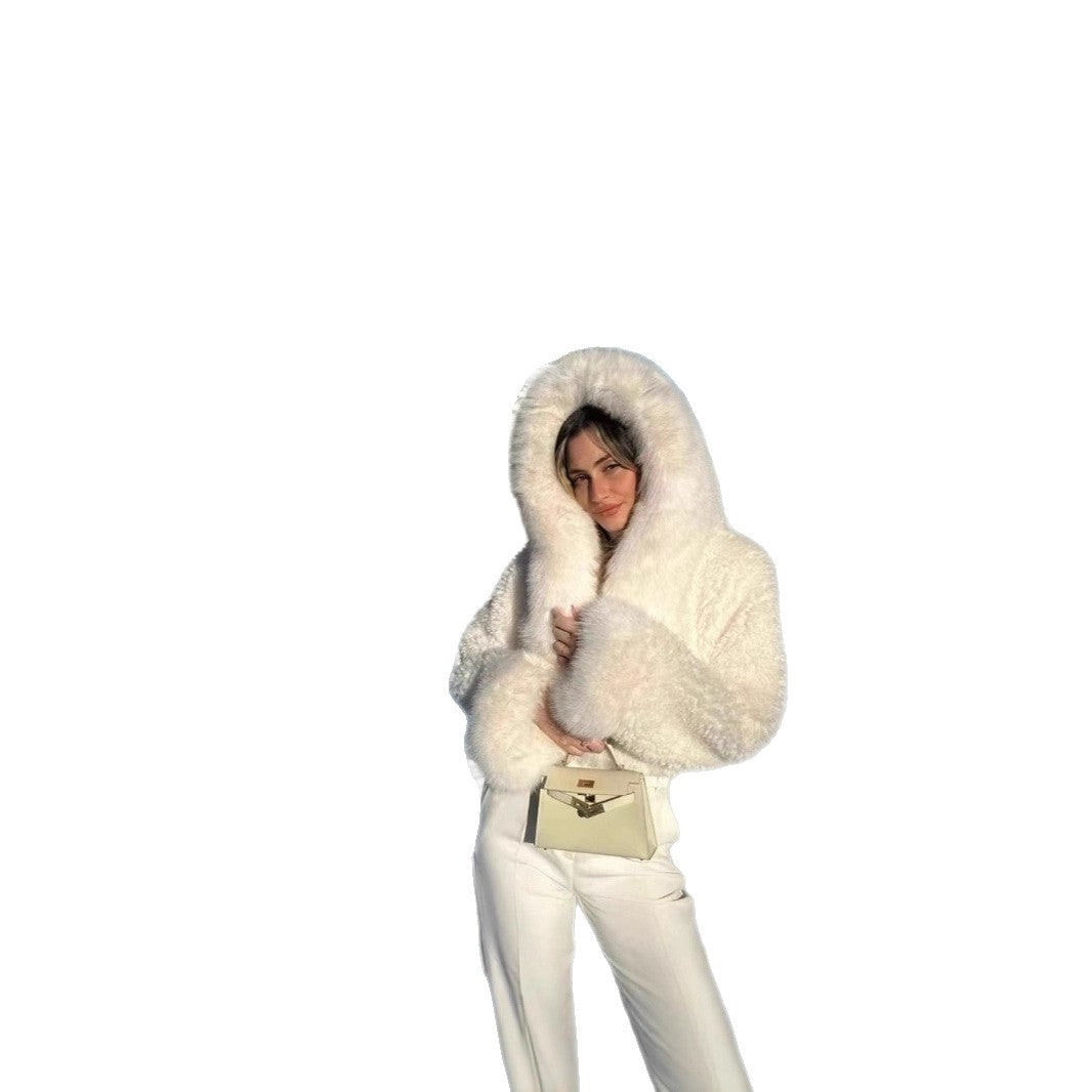 Women's short bolero made of luxurious high-pile faux fur with XXL shawl collar Chichicherry
