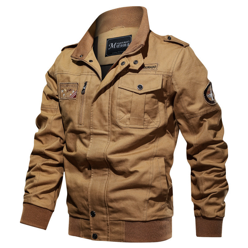 Men's Canvas Pilot Jacket in Utility Style with Epaulettes and Zip Chest Pocket Chichicherry