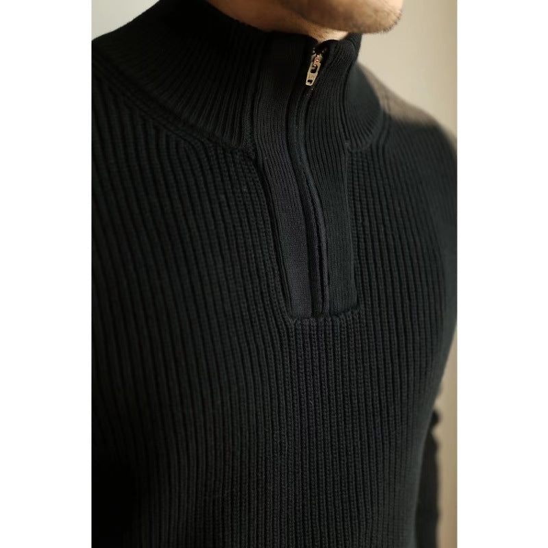 Herren Grobgerippter Halbzip-Strickpullover mit Stehkragen Chichicherry