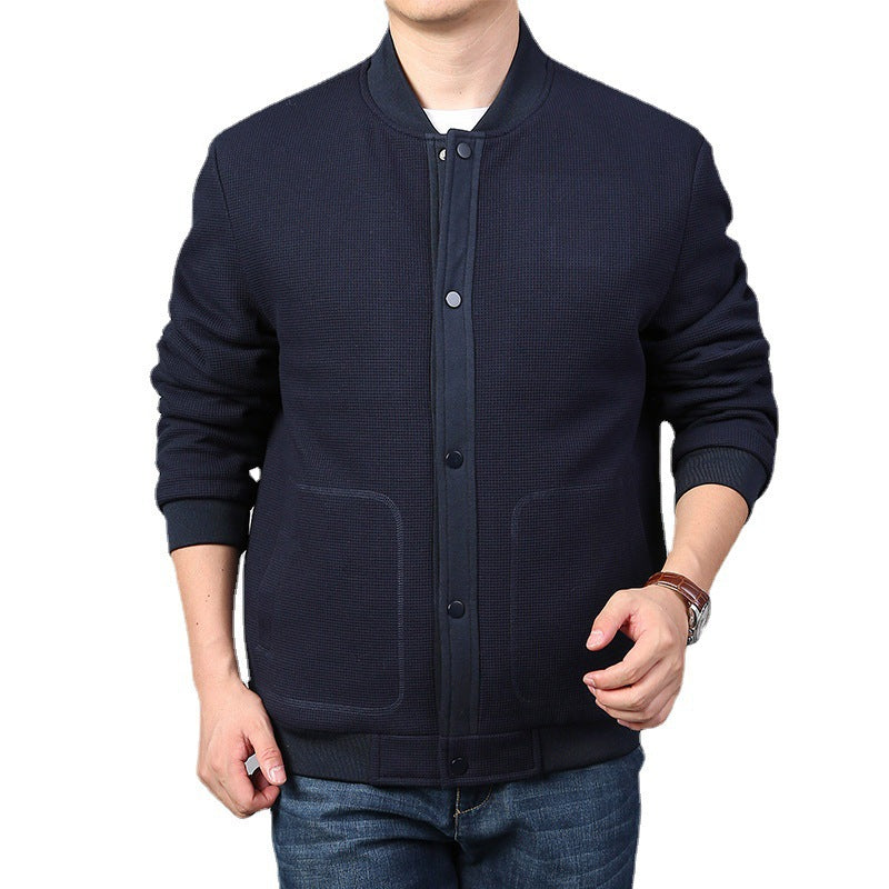 Men's Structured Bomber Jacket with Waffle Knit, Lightly Lined and Snap Placket Chichicherry