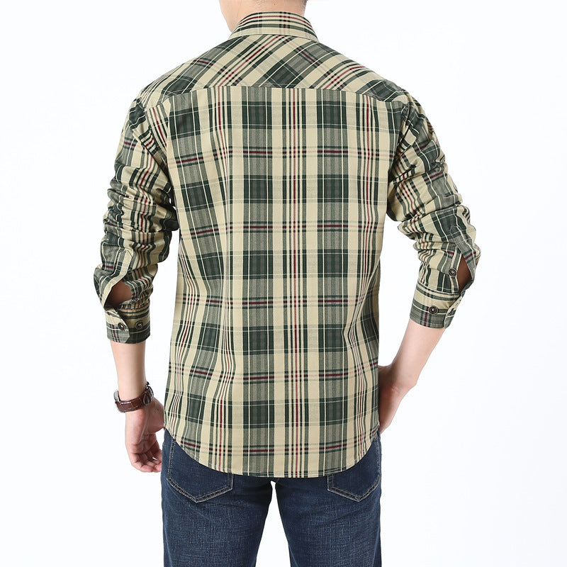 Men's Checked Cotton Work Shirt with Chest Flap Pockets and Tailored Fit Chichicherry