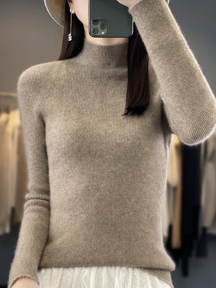 Women's Slim Fine Knit Mock Neck Sweater made of fine Angora Mix Chichicherry