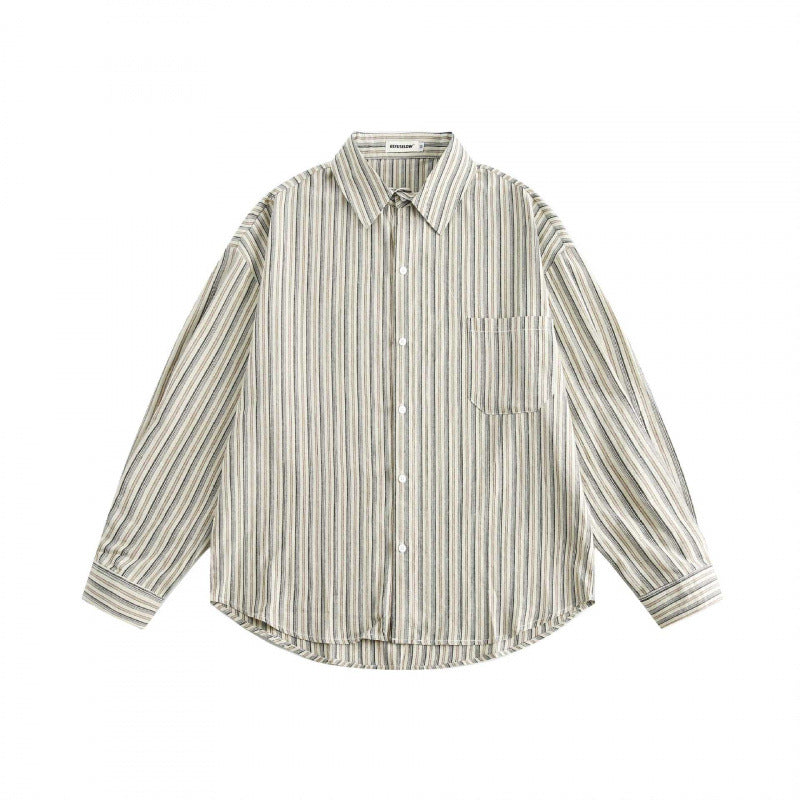Unisex Oversized Shirt in Striped Relaxed Fit with Chest Pocket and Curved Hem Chichicherry